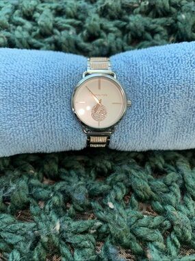 Michael Kors Silver Watch with Pink Dial and Crystal Accent
